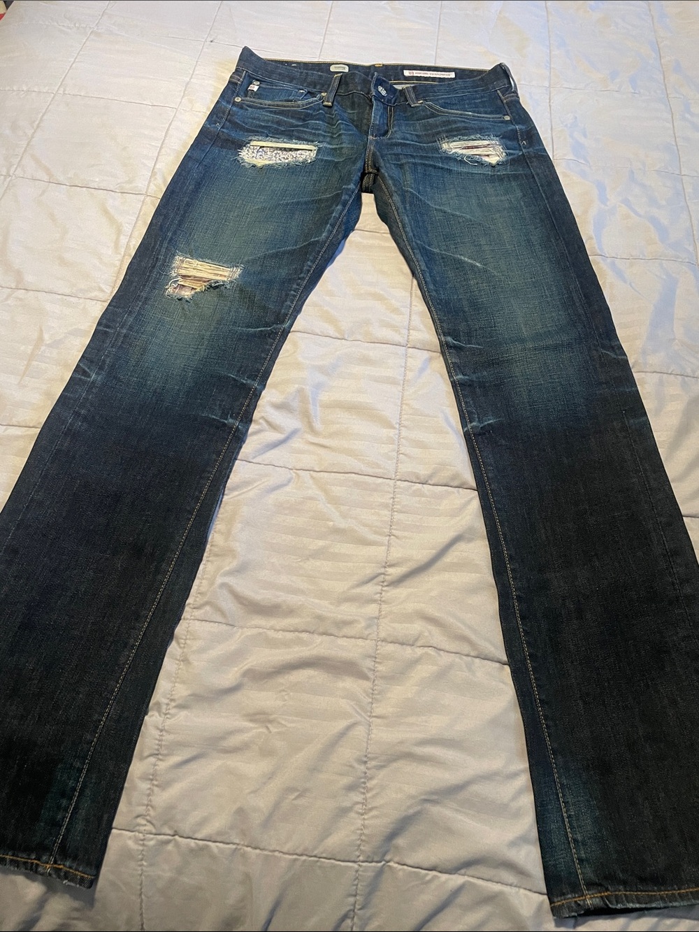 AG Adriano Goldschmied Women's Dark Blue Distressed Boyfriend Jeans
